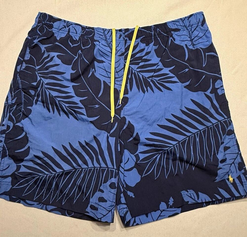 VTG Polo Sport Ralph Lauren Men's Floral Swim Shorts XL Blue/Navy